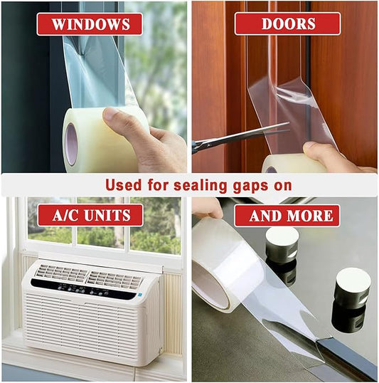 Dstorelhp Clear Window Sealing Tape, 2'' X 131FT, Window AC Insulation Tape | Waterproof, Window Air Conditioner Sealing Tape, Blocker for Cold Heat Air, No Residue, Energy Efficient