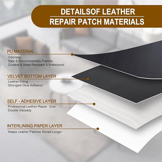 Leather Patches for Furniture,Self Adhesive Leather Repair Patch,Leather Patch Tape kit for Couch,Car Seat,Motorcycle seat,Loveseat