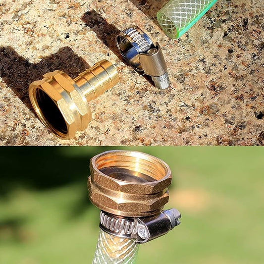 Solid Brass Garden Hose Repair kit Connector with Clamps 5/8" Barb x 3/4" Female,Fit for Garden Hose Fitting,Male and Female Hose Fittings