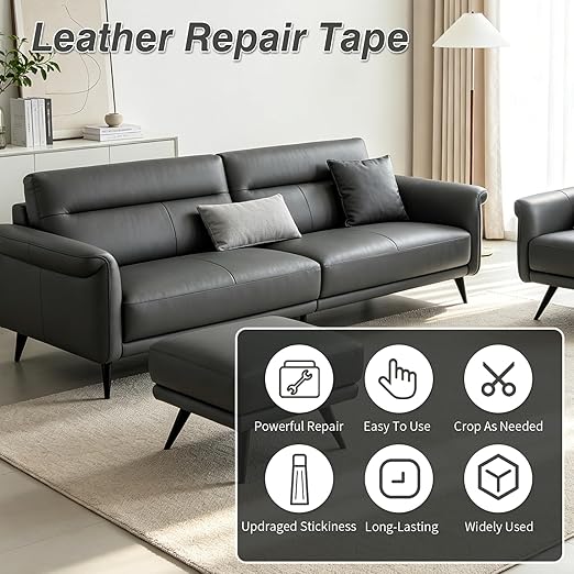 BSZHTECH Leather Repair Tape Self-Adhesive Leather Repair Patch for Couch Furniture Sofas Car Seats Advanced PU Vinyl Leather Repair Kit(Grey, 3.9 X 79 inch)