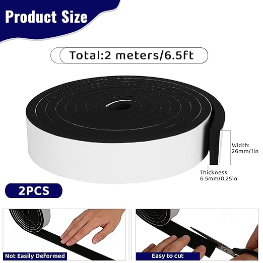 High Density Foam Tape - 1'' x 1/4'' x 13Ft Weatherproof Adhesive Prevent Condensation Heat Resistant Flame Retardant Weather Stripping Easy to Cut & Install & Remove for Car Doors Pipes Windows