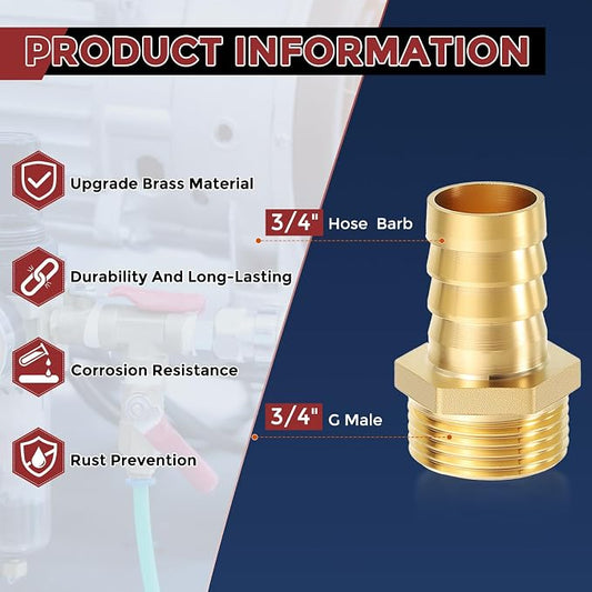 Pack of 1 Brass Hose Barb Fittings 3/4" Hose Barb to 3/4" G Male Fittings