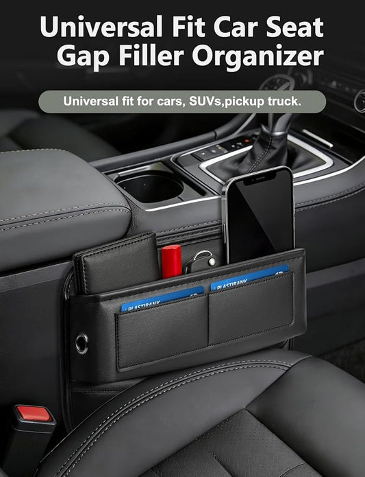 Universal Fit Car Gap Filler, Premium Leather Front Seat Gap Filler Organizer Center Console Seat Side Essentials Organizer with Card Slots, Easy Access to Phone, Sunglasses, Key for Car, SUV Truck