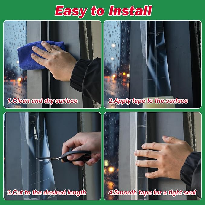 1Pack Window Weather Sealing Tape, 3in x 55y,Clear Window Insulation Tape for Doors Windows and Shower Glass Gaps,Waterproof,No Residue