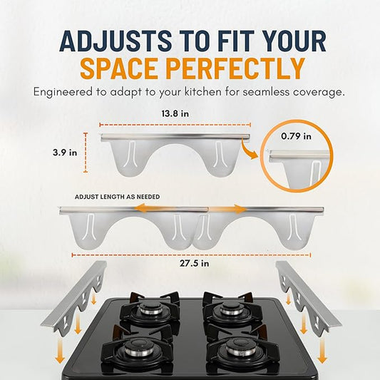 Linda’s Essentials Stainless Steel Stove Gap Covers (2 Pack) Adjustable Length 13.8" to 27.5" Stainless Steel, Steel Adjustable Gap Covers, Counter, Oven & Stove Gap Filler