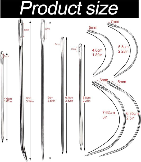 9 Pcs Heavy Duty Hand Sewing Needles Kit,Leather Sewing Needles with 5 Leather Hand Sewing Needle and 4 Curved Needle for Home Upholstery,Leather Needles for Hand Sewing,Carpet Canvas Repair…
