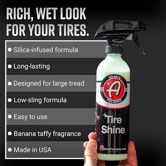 Adam's Tire Shine 16oz - Tire Dressing Spray with Added SIO2 for Rubber Protection, Gives A Glossy Wet Look & No Sling