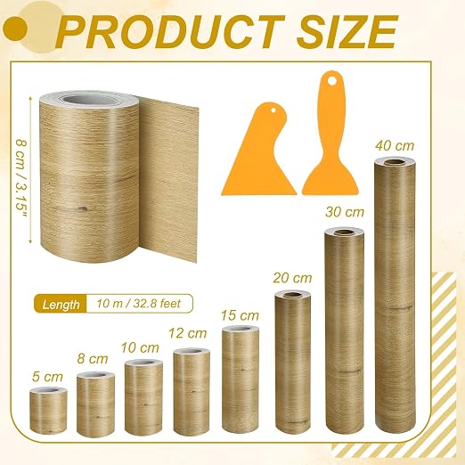 PATIKIL Wood Grain Repair Tape, 3" x 33' Self Adhesive Realistic Wood Tape with Scraper Durable Repair Patch for Furniture Floor Window Door Table DIY Home Decor, Wood Grain