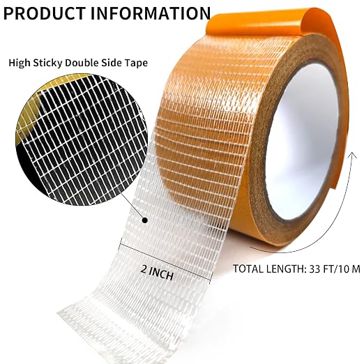 Birllaid Double Sided Fabric Tape Heavy Duty,Clear Tape for Clothes,Double Stick Carpet Tape,Fabric Tape Multifunctional Double Sided 2inchx33FT 10m High Stickness Strong 2 Sided Tape