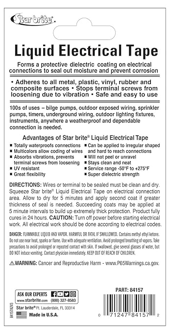 STAR BRITE Liquid Electrical Tape - Superior Adhesion and Flexible Protection for Frayed Cables, Terminals, and Electric Splices
