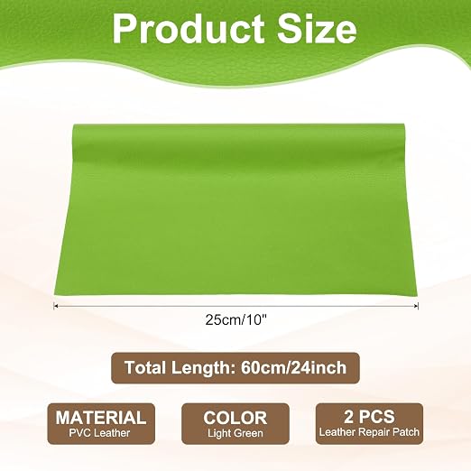 PATIKIL Leather Repair Patch, 2 Pack 10 x 24 Inch Self-Adhesive Vinyl Patch Furniture Tape Repair Kit for Sofas Couches Stools Chairs Cabinets Bags, Light Green