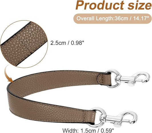 uxcell 14.17 Inch PU Leather Short Bag Strap with Clasp, Purse Handles Handbags Replacement Straps for Clutch Bag Underarm Bags, Dark Khaki, Silver Buckle