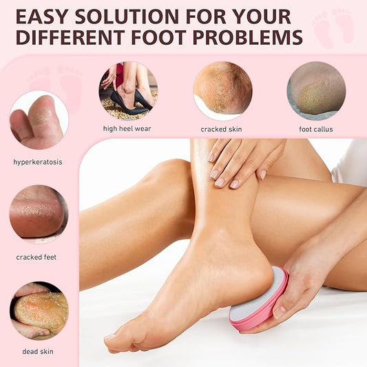 BALUCA Glass Foot File Callus Remover for Feet - Nano Glass Foot Scraper Scrubber Dead Skin Removal for Cracked Heels,Professional Pedicure Tool for Home, Salon, and Travel (Pink)