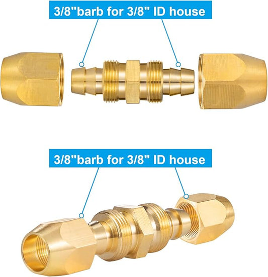 2PCS Soild Brass Air Reusable Hose Splicer For 3/8-Inch ID Hose,3/8" Air Hose Repair Fitting