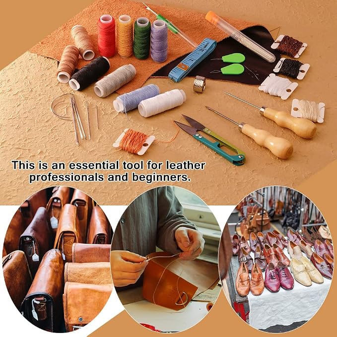 Tikjiua 59 Pcs Leather Sewing Kit Upholstery Needle for Hand Sewing, Heavy Duty Sewing Kit with Upholstery Waxed Thread Stitching Needles, Needle and Thread Kit for Carseat Backpack Carpet Shoes Sofa