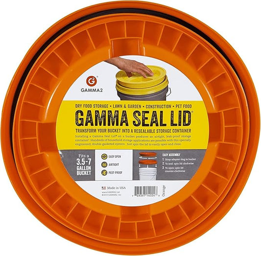 Gamma2 Gamma Seal Lid for Utility Buckets - Fits 3.5, 5, 6 & 7 gallon buckets, Orange, Made in USA