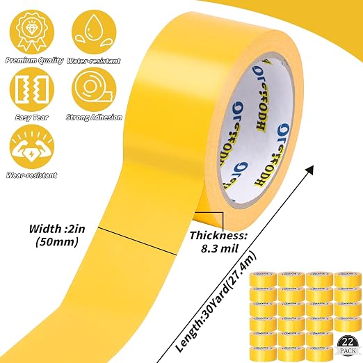 Oleitodh 22 Pack Yellow Duct Tape Heavy Duty,8.3 Mil Thickness,2 Inches x 30 Yards,Strong Industrial Strength,Flexible,No Residue,Waterproof and Tear by Hand,Multi-Use for Indoor & Outdoor Repairs