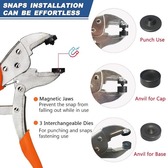 Snap Fasteners Kit, Heavy Duty Fastener Tool and 60-Set 15mm Marine Snaps Stainless Steel for Boat Covers/Tarp/Canvas/Upholstery/Leather Metal Press Studs Replacement, Installation, Repairing