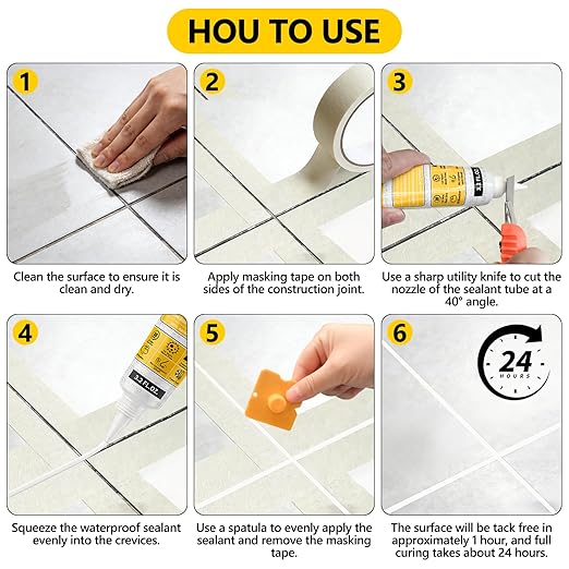 LISRUX Advanced White Silicone Caulk for Kitchen & Bathroom - 2 Pack (3.2 Fl Oz Each) | 100% Waterproof Silicone Sealant | Super Strong Adhesion, Shrink & Crack Proof