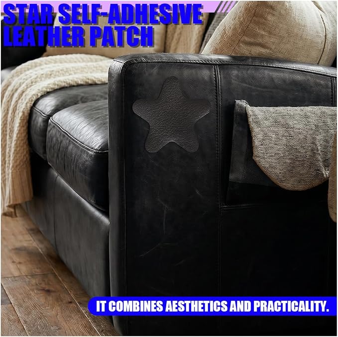 4PCS Stars-Shaped Car PVC Leather Repair Patch Tape, Self-Adhesive Car Seat Tear Repair Kit, Wear-Resistant Auto Interior Decoration Sticker Accessories for Furniture, Upholstery (Black)