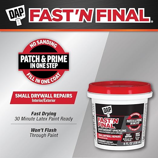 DAP Fast 'N Final Lightweight Spackling, White, 8 Oz (7079812140) (Pack of 6)