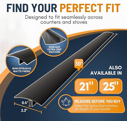 Linda’s Essentials Silicone Stove Gap Covers (2 Pack), Heat Resistant Oven Gap Filler Seals Spaces Between Stovetop and Counter, Easy to Clean Stove Side Guard (30 Inches, Black)