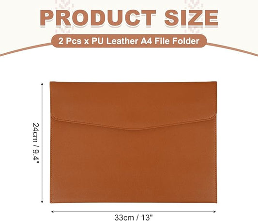 PATIKIL 2Pcs PU Leather A4 File Folder, Document Holder Envelope Waterproof Napa Texture Filing Organizer Portfolio Folder Case with Magnetic Snap Closure for Home Office, Brown