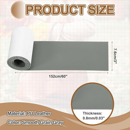 MECCANIXITY Leather Repair Patch 3"x60" Self-Adhesive Leather Vinyl Repair Tape Kit for Furniture Couches Sofa Chair Car Boat Seats Jackets, Smooth Grain Gray