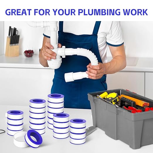24 Rolls Teflon Tape for Plumbers, 1/2 x 520 Inches PTFE Thread Seal Tape, White Pipe Sealant for Shower Head, Water Pipe Sealing and Leak Prevention, Sealing Tape for Threaded Connections