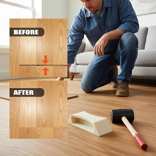 Floor Gap Fixer Tool, Plank Grabber for Vinyl Plank, Laminate, LVP, LVT, Hardwood, Engineered Wood Flooring Repair (Including Rubber Hammer)