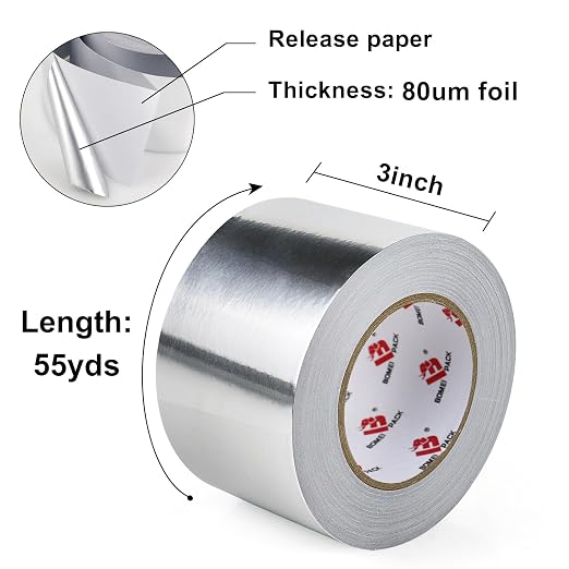 BOMEI PACK Aluminum Foil Tape,Heavy Duty Metal Duct Tape,High Temperature Silver Tape,Perfect for Sealing & Patching,HVAC,Air Ducts,Insulation and Metal Repair (3 Inch)