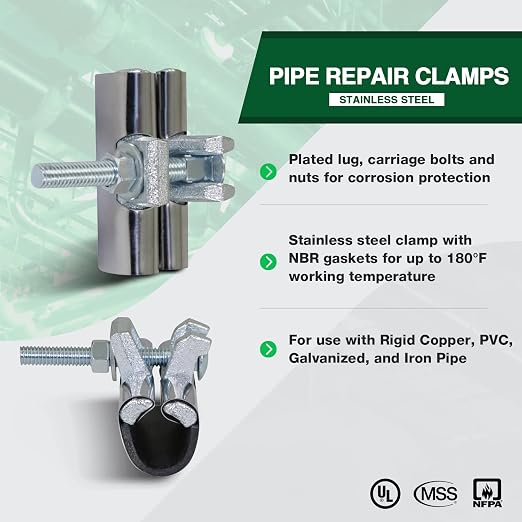 Highcraft Pipe Repair Clamp 3/4'', IPS Single Bolt, 3” Long, Stainless Steel