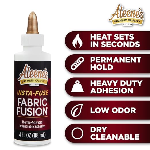 Aleene's Fabric Fusion Insta-Fuse Permanent Fabric Glue Thermo-Activated Instant Dry Time, Ideal for Quick Fashion Fixes, 4 oz