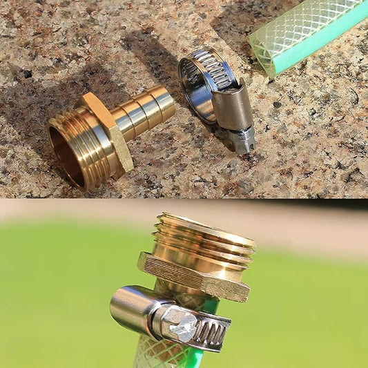 Solid Brass Garden Hose Repair kit Connector with Clamps 1/2" Barb x 3/4" Male,Fit for Garden Hose Fitting,Male and Female Hose Fittings