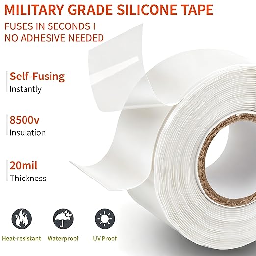 Self-Fusing Silicone Tape 1" x 33' x 20mil – Waterproof Emergency Repair Tape for Radiator Hoses, Pipes & Electrical Wiring – Heat Resistant, Insulating, Chemical Resistant, No Residue, White