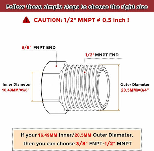 Pack of 12, 1/2" Male NPT NPT3/8" FeMale NPT Solid 304 Stainless Steel Hex Bushing, Hose Fittings Adapter Reducer for Bathroom Remodel, Tool Extensions