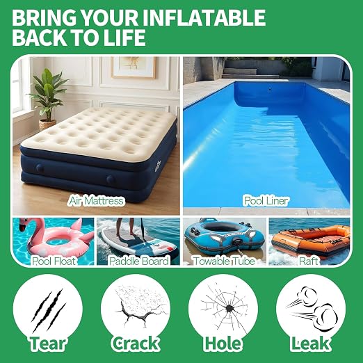 Air Mattress Patch Kit, Heavy Duty Inflatable Patch Repair Kit, Safe, Gentle, and All-in-One Vinyl PVC Glue for Blow Up Bed, Above Pool, Underwater Liners, Bounce House, Hot Tub and More
