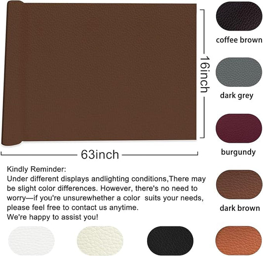 Leather Repair Patch Tape,16x63 inch Self Adhesive Leather Patches for Furniture,Vinyl Leather Repair Kit for Couches,Car Seats,Sofas,Office Chairs, Dark Brown