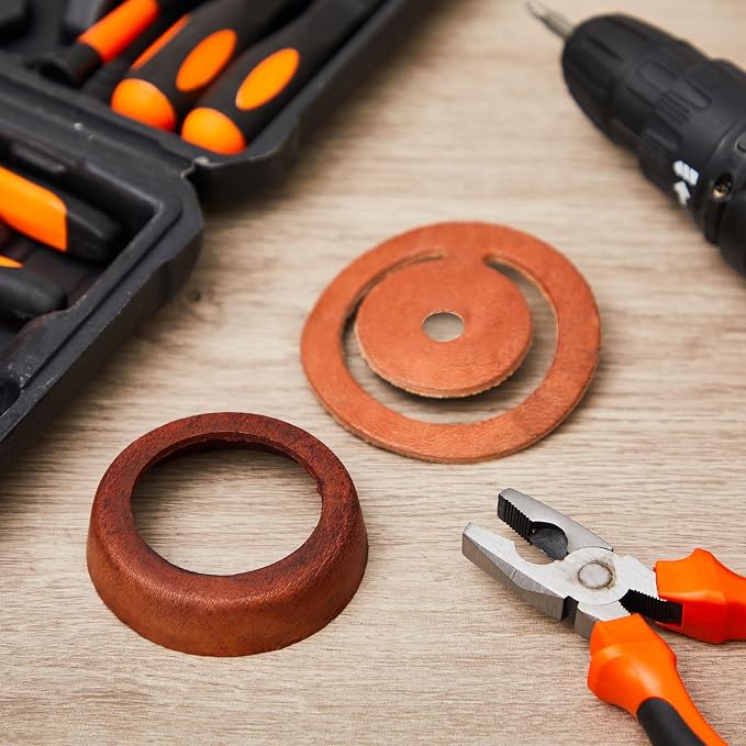 Pushglossy 2 Sets Leather Pitcher Pump Repair Kit Include 2 Pcs 3 1/2 Incehs Lower Valve Leather 2 Pcs 3'' x 2'' Leather Cup Leather Lower Valve Leather Cup Pitcher Pump Well Kit for Spout Hand Press