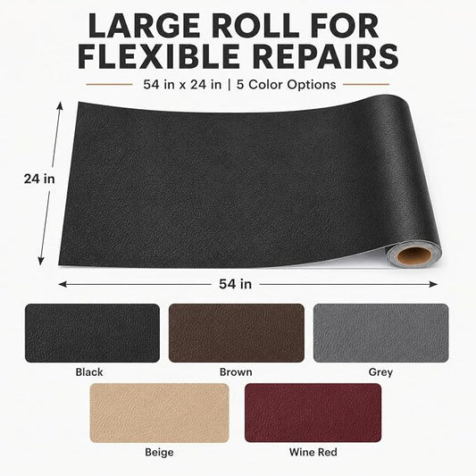 Self Adhesive Leather Repair Patch 24x54 Inch, Large Vinyl Repair Kit,Black | Leather Tape for Furniture, Couch, Sofa, Car Seats. Waterproof, Strong Adhesion, Easy Cut Pleather Patch Waterproof Scratch