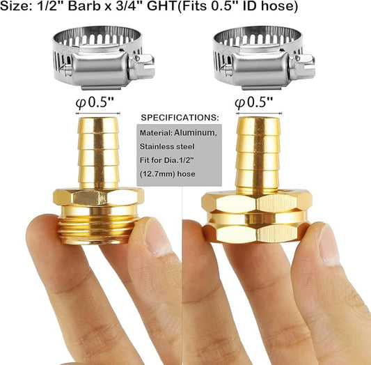 3 Set Garden Hose Repair Connector Kit with Clamps, Fit for 1/2" Garden Hose Fitting,1/2" Barb x 3/4" GHT Garden Hose Adapter/Fittings, Water Hose Repair Kit