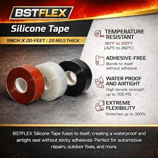 Heavy Duty Electrical Tape, Self-Fusing Silicone Rubber, Waterproof & Insulating Flexible Tape, Electrical for Hose, Automotive, Outdoor & Repairs - 1" x 20ft x 20mil Roll - Clear