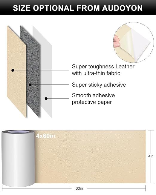 Numola Self-Adhesive Repair Patch, Anti Scratch Sofas Patch for Couch, Car Seat, DIY Furniture Upholstery, Handbags, Jackets (Beige)