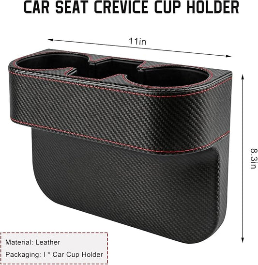 Car Cup Holder Gap Filler Organizer, Multifunctional Car Console Side Organizer with 2 Cup Holders, Leather Seat Gap Filler Portable Drink Holders Storage Box for Most Vehicles (Carbon Fiber)