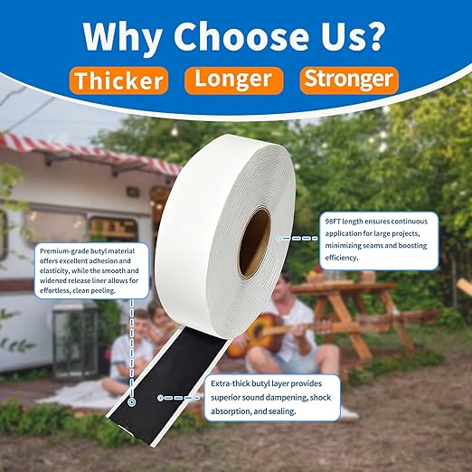 Double Sided Butyl Tape 2 Inch x 98FT, RV Butyl Sealant Tape for Windows, Roofing, Car Doors, Boat, Pipe, DIY Projects, Permanent Bond, Waterproof Weatherproof, 2 Pack