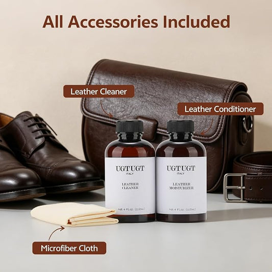 All in one Leather Cleaning Kit,Leather Cleaner and Leather Conditioner,Leather Care kit for Bag,Car seat,Restore Shine,Softens,Removes Stains,Leather Purse Cleaner,Leather Luster