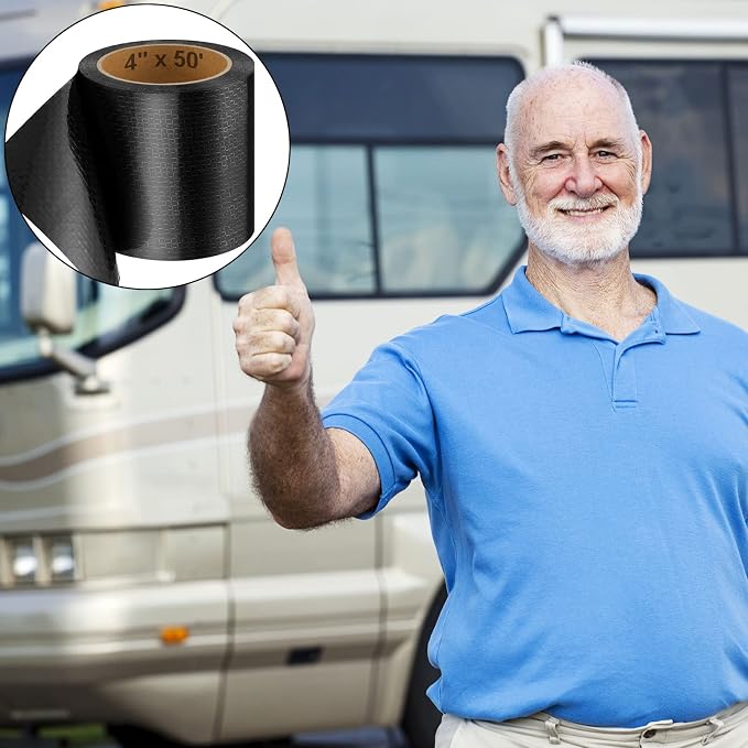 Frienda 4 Inch x 50 Feet Rv Underbelly Tape Underbelly Material Corrugated Waterproof Repair Belly Wrap Tape Thick Adhesive Patch Fabric Sealing for Camper Mobile Home Travel Trailer Repair
