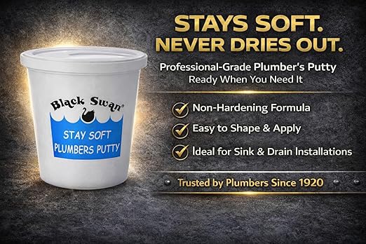 Black Swan Stay Soft Plumbers Putty, 7lbs - Crack-Resistant, Ideal for Sink Drain, Faucets & Fixtures, Stretchable Plumber Putty - White