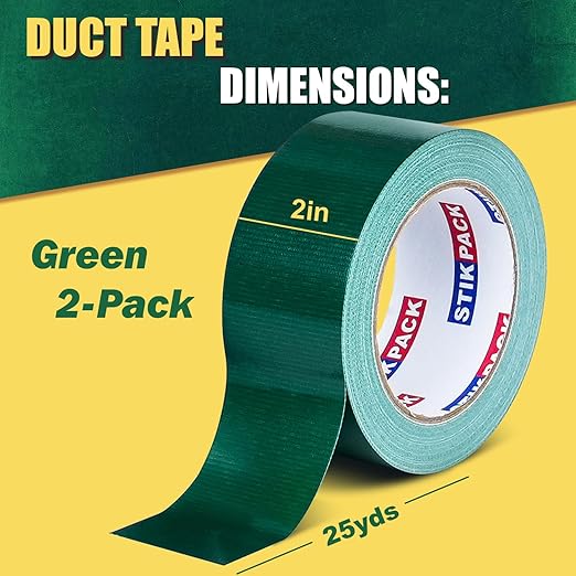 Colored Duct Tape, 2 Rolls Heavy Duty Dark Green Duct Tape 9 Mil x 2 Inch x 25 Yards Flexible, Strong, No Residue, Waterproof and Tear by Hand, Multi-Use for Indoor & Outdoor Repairs