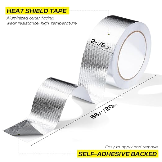 Aluminum Foil Heat Shield Tape 2inx66ft, Silver Heat ReflectiveTape, Fiberglass High Temp Tape for Exhaust, for Hose and Auto Use